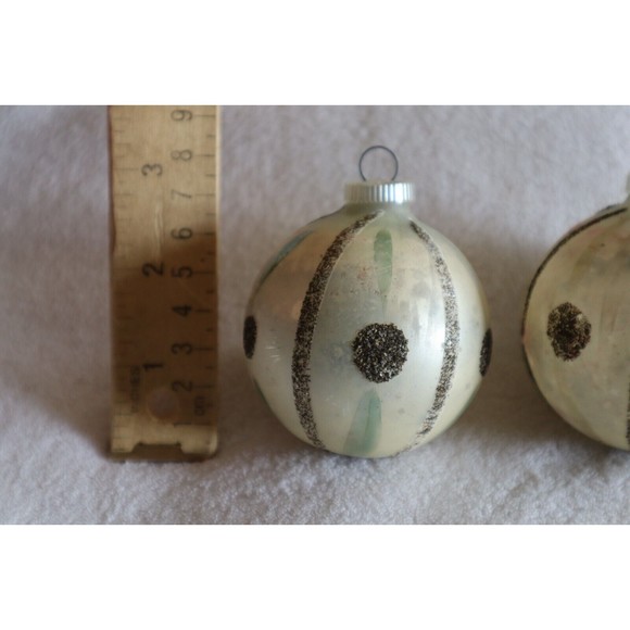Lot 2 Vintage DBGM 2.5" Christmas Ornaments Striped Silver Glitter West Germany - Picture 2 of 11